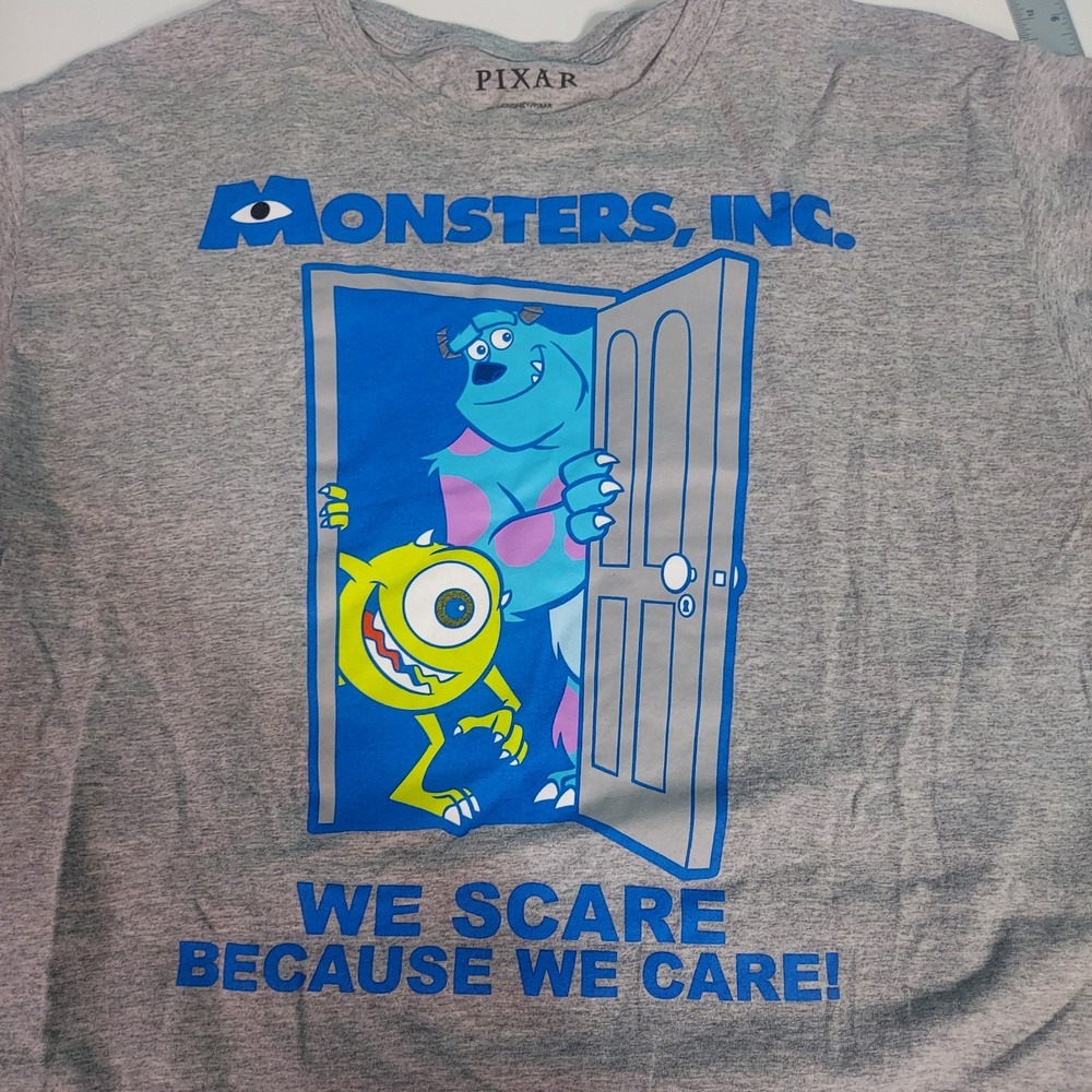 Disney Pixar Monsters, Inc‎ Size XL Gray Cotton Blend Short Sleeve We Scare Care